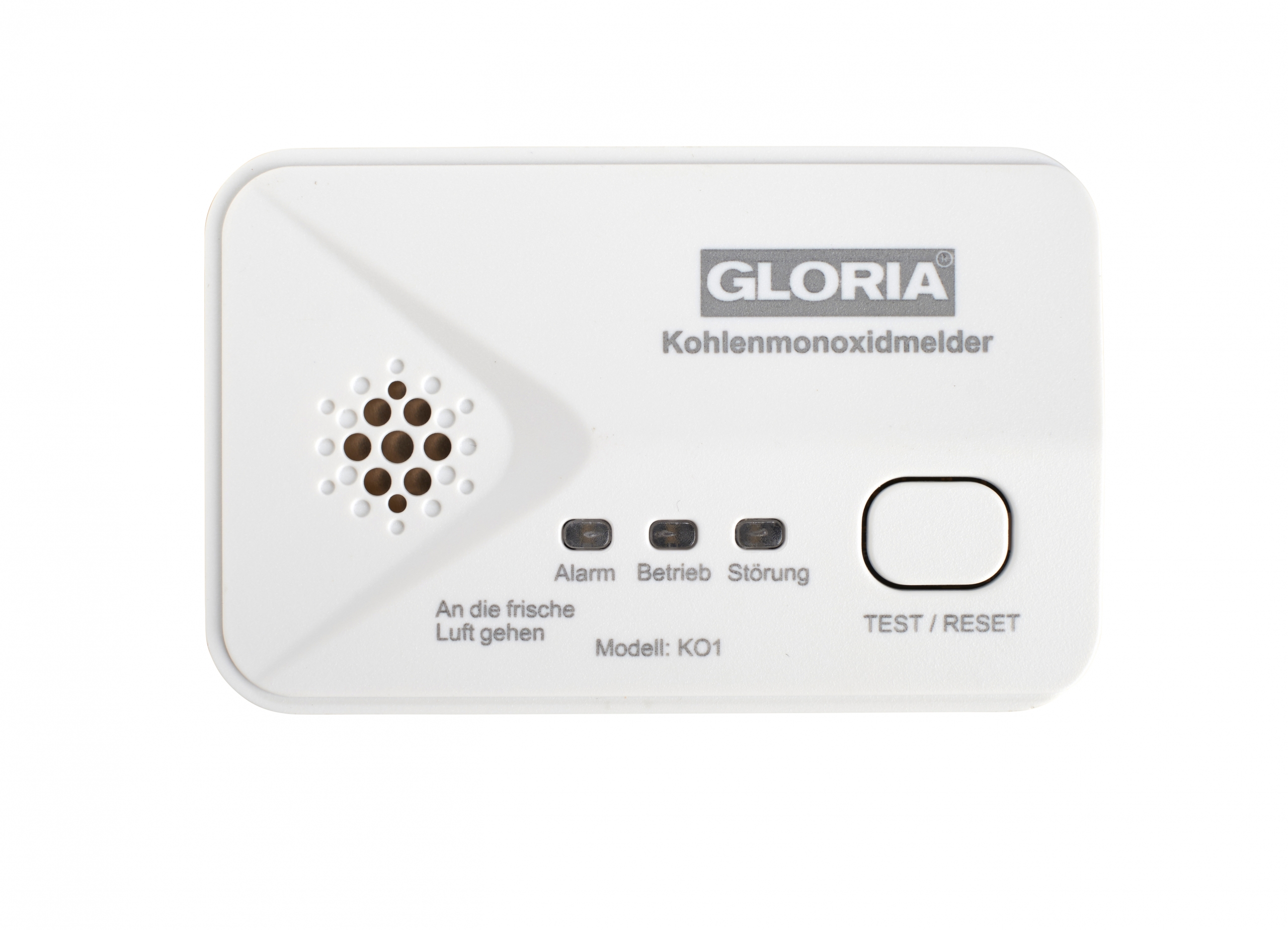 Weißer Kohlendioxidmelder der Firma GLORIA, Modell KO1