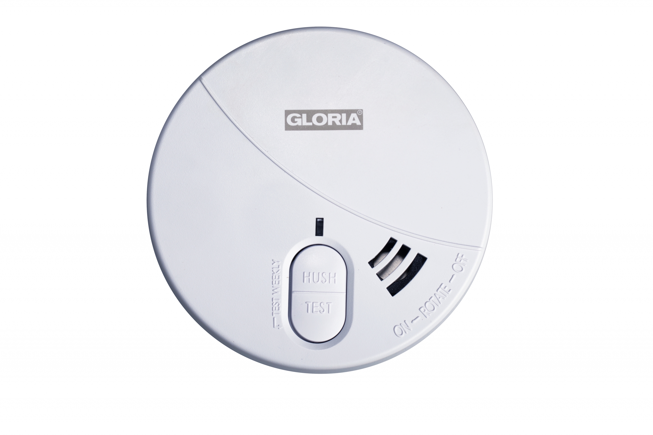 Weißer Rauchmelder der Firma GLORIA, Modell R5